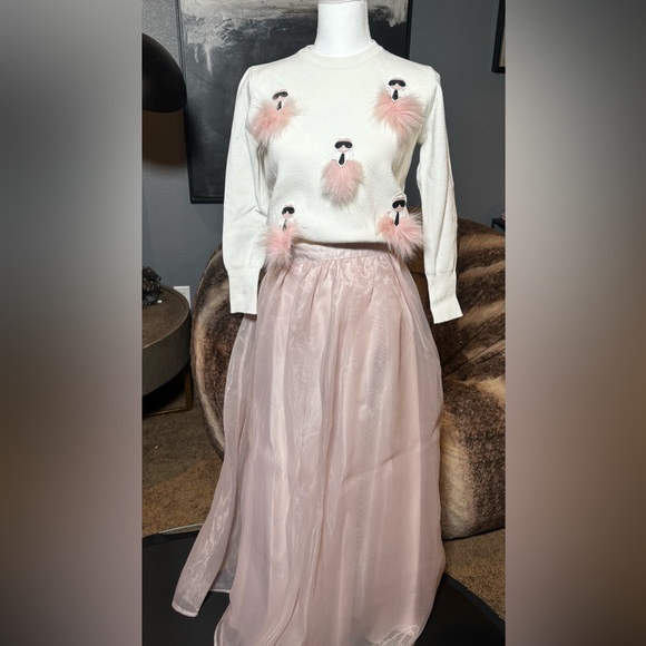 Lolita White Knit Faux Fur Sweater Y2K Barbie Core (fendi style) - Picture 3 of 8